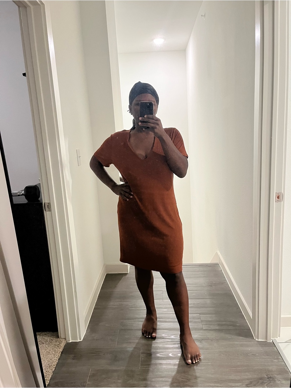 Forever 21 Rust Brown V-Neck Short Sleeve Mini Dress